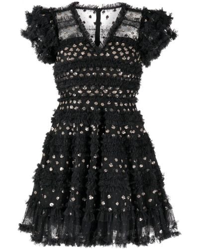 Needle & Thread Vivian Sequin-embellished Ruffled Minidress - Black