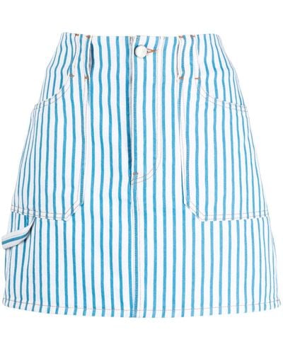 Ganni Striped Denim Skirt - Blue