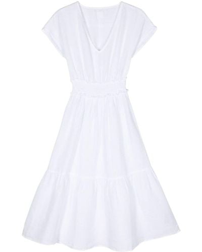 120% Lino Flared Linen Midi Dress - White