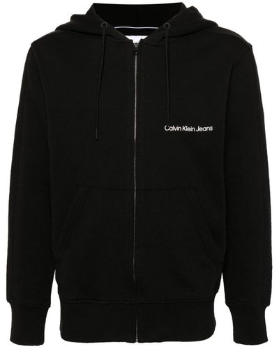 Calvin Klein Logo-print Zipped Hoodie - Black