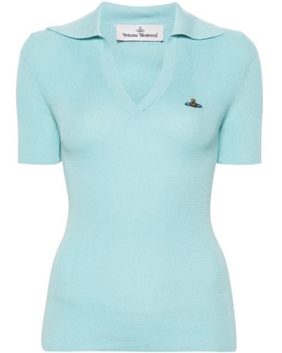 Vivienne Westwood Spread-collar Cotton Polo Top - Blue