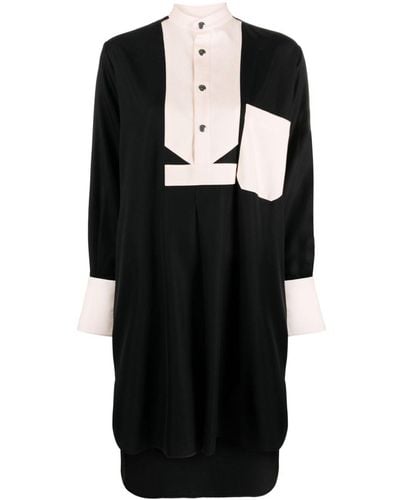 Plan C Contrasting Tuxedo-bib Shirtdress - Black
