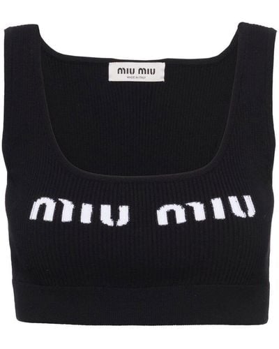 Miu Miu Cropped Logo-knit Tank Top - Black