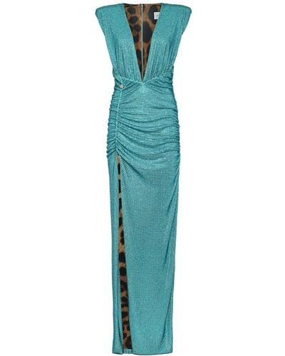 Philipp Plein Crystal-embellished Ruched Maxi Dress - Blue