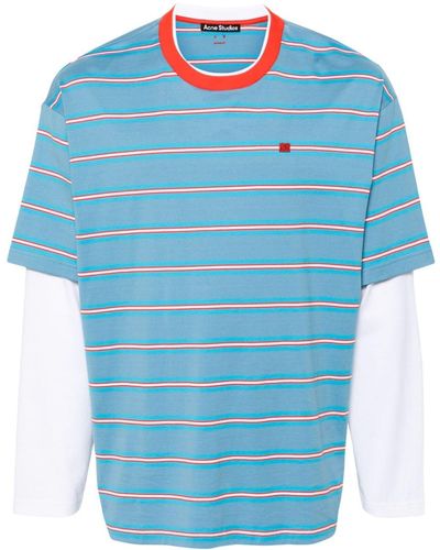 Acne Studios Face Logo-appliqué Striped T-shirt - Blue