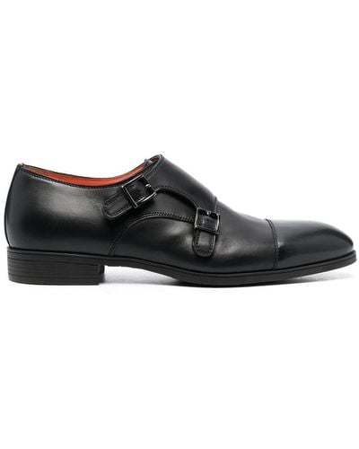 Santoni Double-buckle Leather Monk Shoes - Black