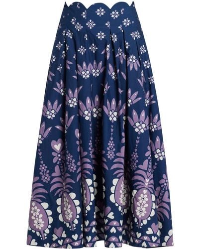 FARM Rio Floral-print Midi-skirt - Blauw