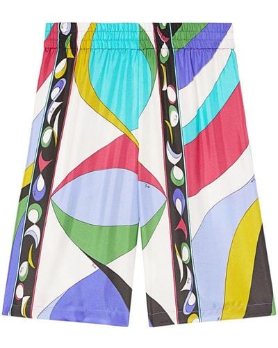 Emilio Pucci Abstract-print Knee-length Shorts - Blue