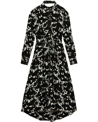 Proenza Schouler Floral-print Long-sleeve Shirt Dress - Black