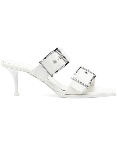 Alexander McQueen 75mm Leather Buckled Mules - White