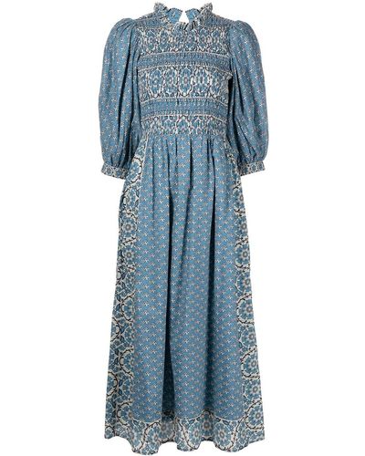 Sea Fernanda Tile-print Smocked Dress - Blue