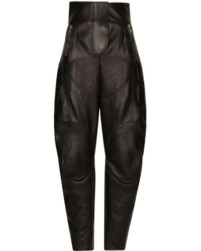 Dolce & Gabbana Pantalón motero de talle alto en piel - Negro