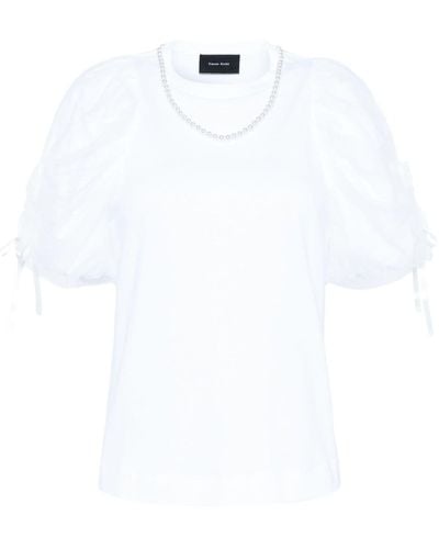 Simone Rocha Puffärmel-T-Shirt mit Perlenkette - Weiß