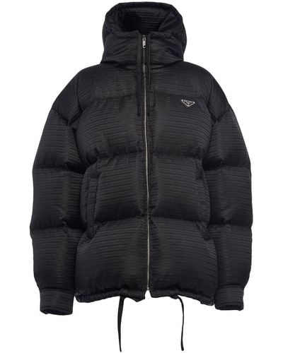 Prada Re-nylon Hooded Down Jacket - Black