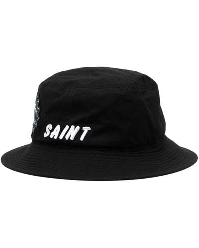 SAINT Mxxxxxx Logo-patch Cotton Bucket Hat - Black
