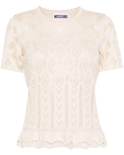 Moschino Ruffle-hem Pointelle-knit Top - Natural