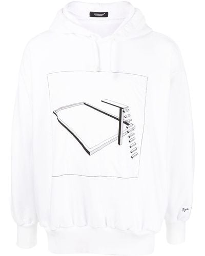 Undercover Graphic Print Drawstring Hoodie - White