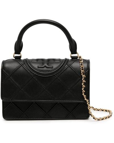 Tory Burch Mini Fleming Diamond-quilted Leather Purse - Black
