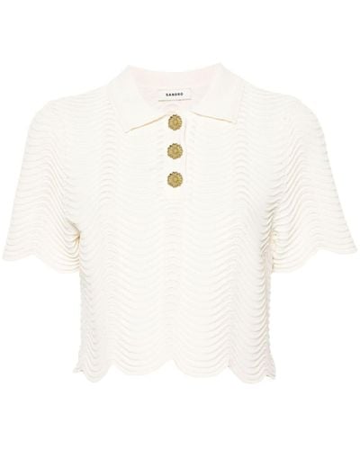 Sandro Matelassé Cropped Polo Shirt - White