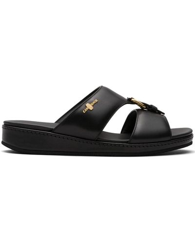 Car Shoe Buckle-embellished Flat Sandals - Black