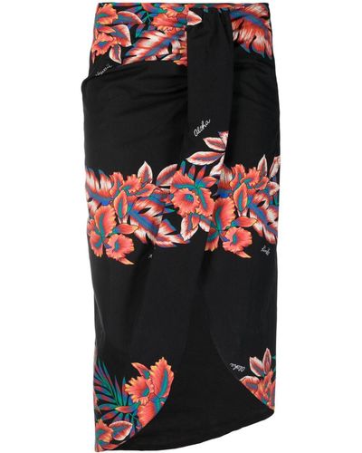 Pinko Floral-print Wrap Draped Skirt - Black