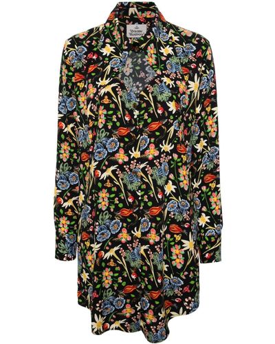 Vivienne Westwood Heart Floral-print Shirt Minidress - Black