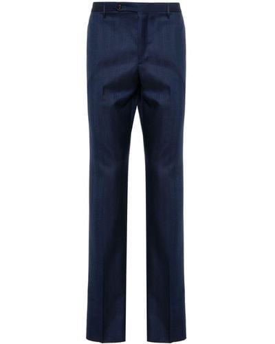 Rota Herringbone Wool Trousers - Blue