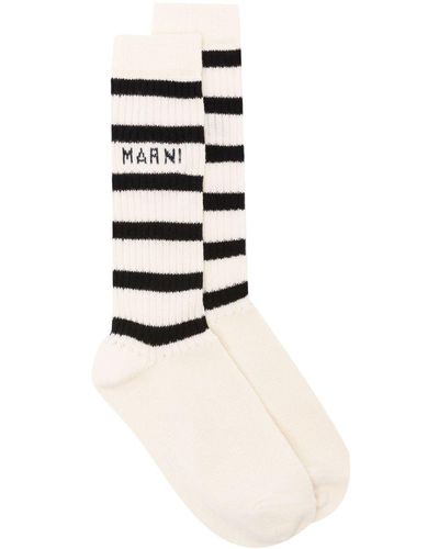 Marni Chaussettes nervurées à logo en intarsia - Blanc