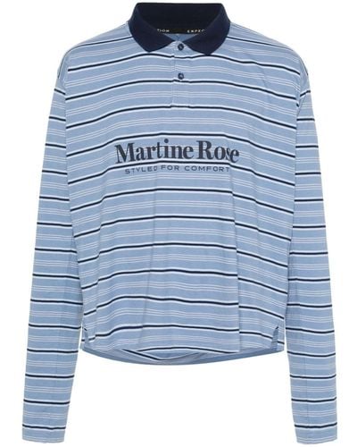 Martine Rose Striped Cotton Polo Shirt - Blue