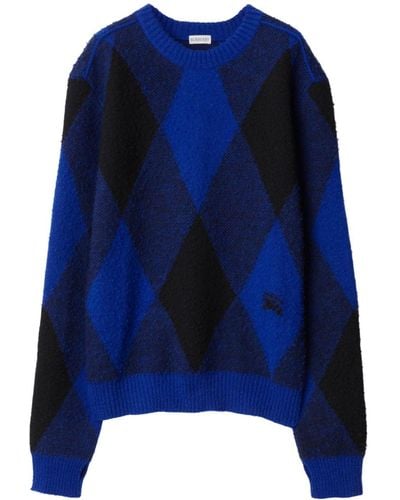 Burberry Intarsien-Pullover mit Argyle-Muster - Blau