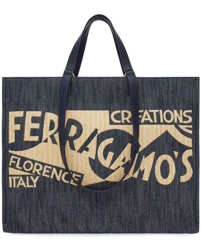 Ferragamo Large Venna Logo-embroidered Tote Bag - Black