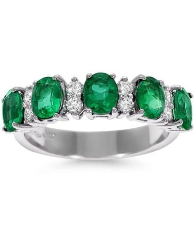 Leo Pizzo 18kt White Gold Diamond Emerald Eternity Band Ring - Green
