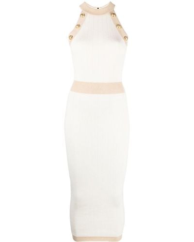 Balmain Button-detail Knitted Dress - White