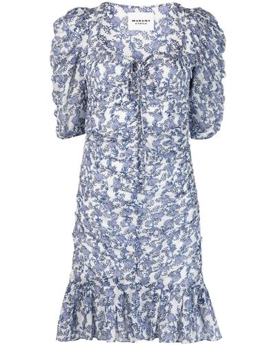 Isabel Marant Robe courte froncée à fleurs - Bleu