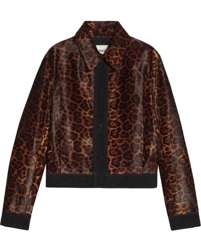 Ami Paris Leopard-print Haircalf Cropped Jacket - Brown