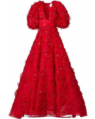 Carolina Herrera フローラル シルクイブニングドレス - レッド