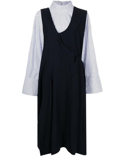 Enfold Layered Stripe-print Shirt Dress - Blue
