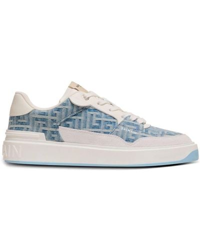 Balmain B-court Denim-panelled Sneakers - Blue
