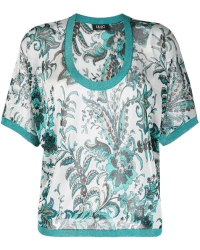 Liu Jo Paisley Print Fine Knit Top - Blue