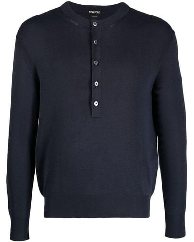 Tom Ford Henley Silk Knitted Top - Blue