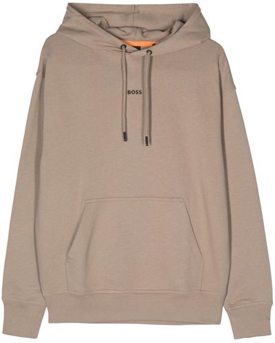 BOSS Logo-rubberised Cotton Hoodie - Natural