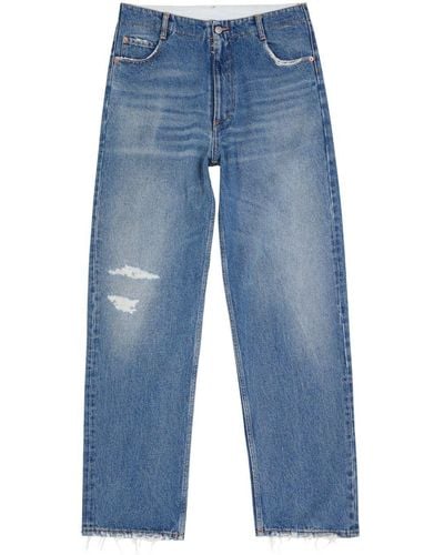 MM6 by Maison Martin Margiela Straight Jeans Met Gerafeld Detail - Blauw