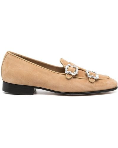 Edhen Milano Crystal Buckle Loafers - Brown