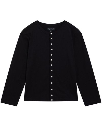 agnès b. Button-down Cotton Cardigan - Black