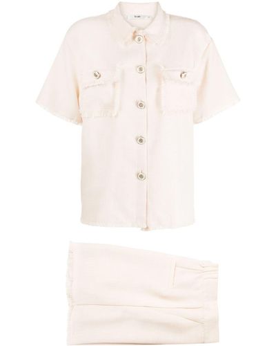 B+ AB Frayed-edge Short-sleeve Shirt - Natural