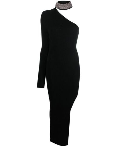 GIUSEPPE DI MORABITO Bead-embellished Ribbed-knit Asymmetric Dress - Black
