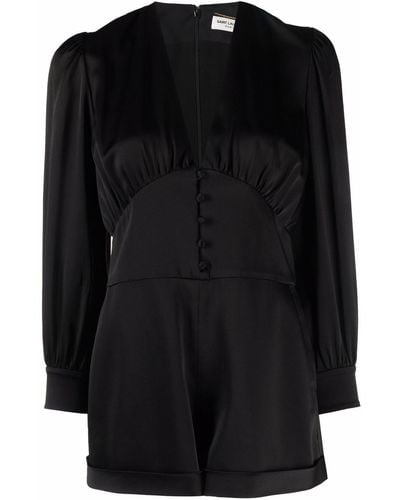 Saint Laurent Long-sleeve Silk Playsuit - Black