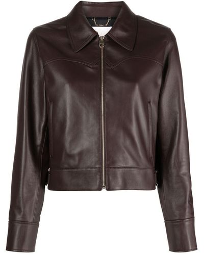 Chloé Spread-Collar Leather Jacket - Black