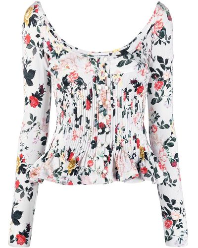 Rabanne Blusa estilo corsé con motivo floral - Blanco