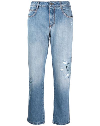 Ermanno Scervino Guipure-lace Cropped Jeans - Blue